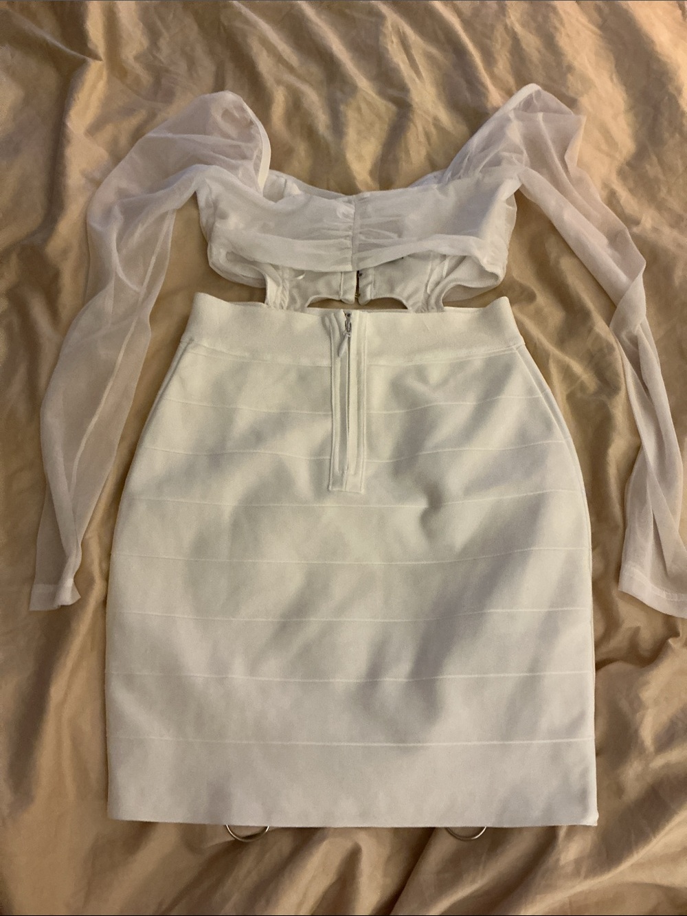 Fashion Nova White Mesh Sleeve Bustier Mini Dress - Picture 6 of 6
